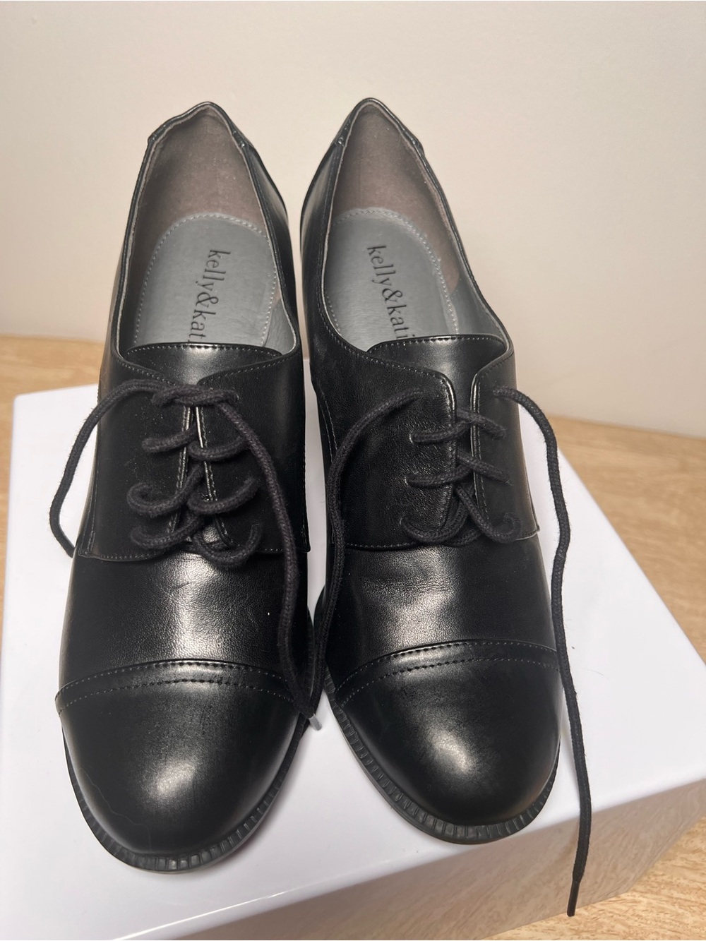 Kelly & Katie Black Leather Lace-Up Women's Oxfords